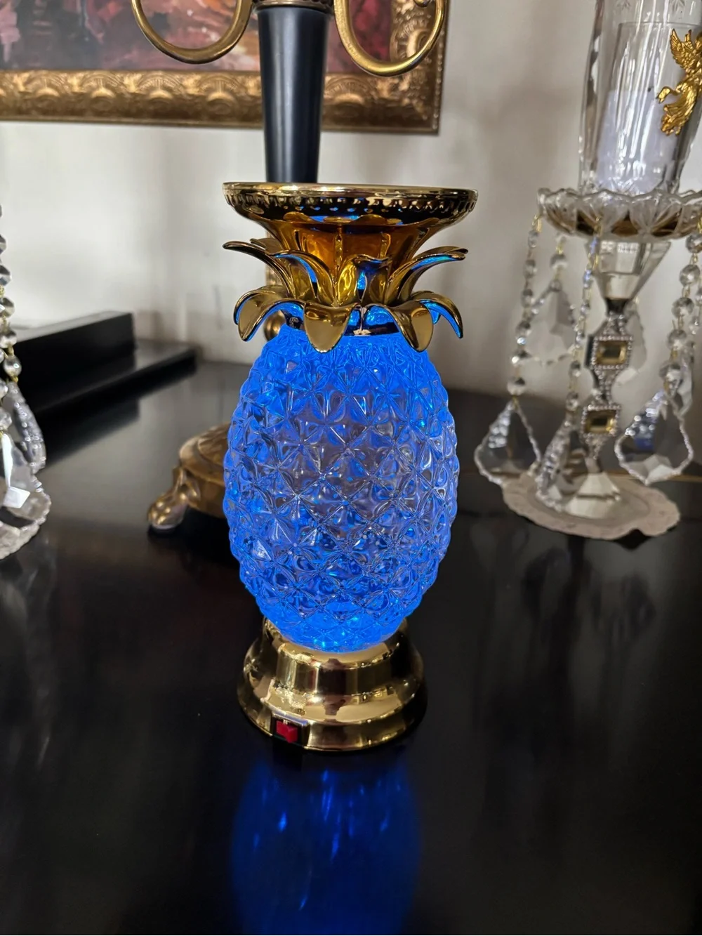 Clear Pineapple Glitter Pedestal Candle Holder Gold Battery Operated 9 Colors